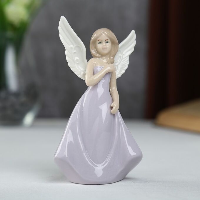 Сувенир керамика &quot;Девушка-ангел с рисунком на крыльях в сиреневом платье&quot; 13,6х5,5х7,8 см