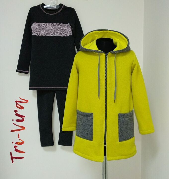 Арт. 3ПТЛ/3-1 Комплект для девочки, пальто+туника+лосины. Размер с 86-140