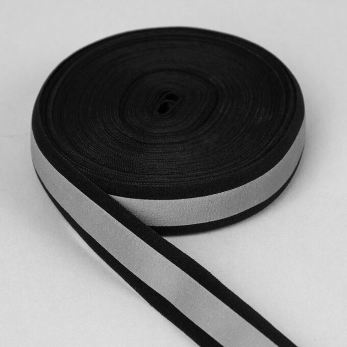 Арт Узор Светоотражающая лента-резинка, 20 мм, 10 ± 1 м, цвет чёрный