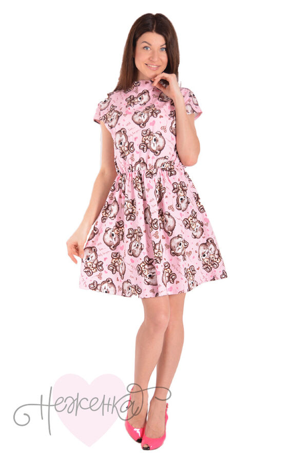 Платье П 601 (розовый с мишкой)
