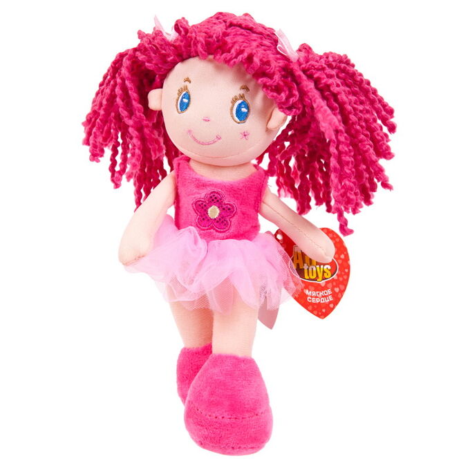 M6011 Кукла ABtoys Мягкое сердце, с розовыми волосами в розовой пачке, мягконабивная, 20 см