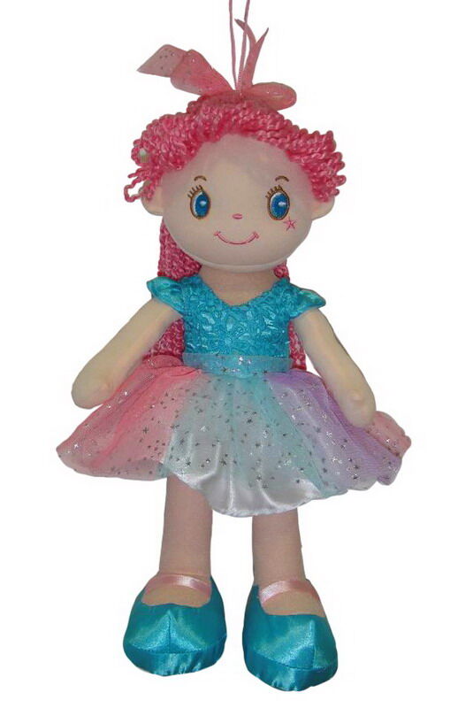 M6012 Кукла ABtoys Мягкое сердце, с розовыми волосами в голубой пачке, мягконабивная, 20 см
