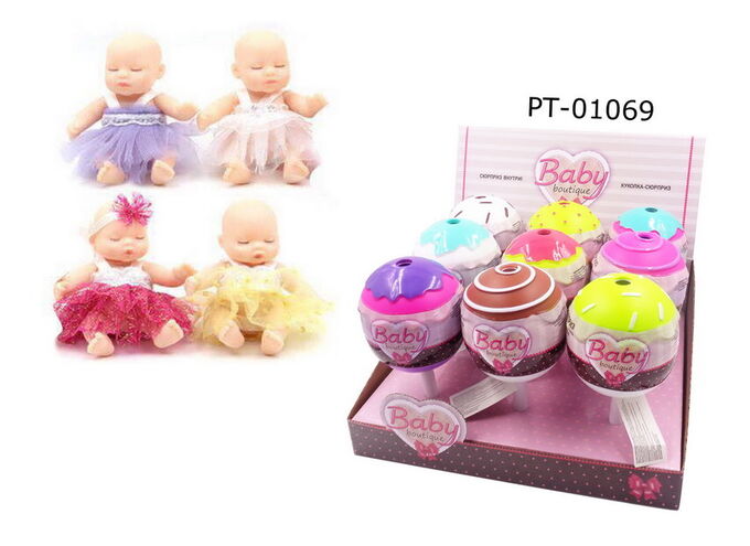 Кукла ABtoys Baby Boutique Пупс-сюрприз в конфетке 9 шт. в дисплее, 4 вида в коллекции (4 серия)1989