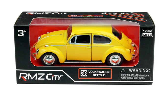 554017M(B) Машинка металлическая Uni-Fortune RMZ City 1:32 Volkswagen Beetle 1967, инерционная, желтый матовый цвет, 16.5 x 7.5 x 7 см