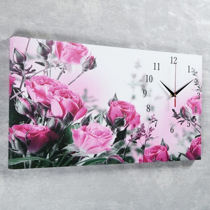 Часы настенные, на холсте, серия: Цветы, &quot;Розовые розы&quot;, 40х76  см, в ассортименте