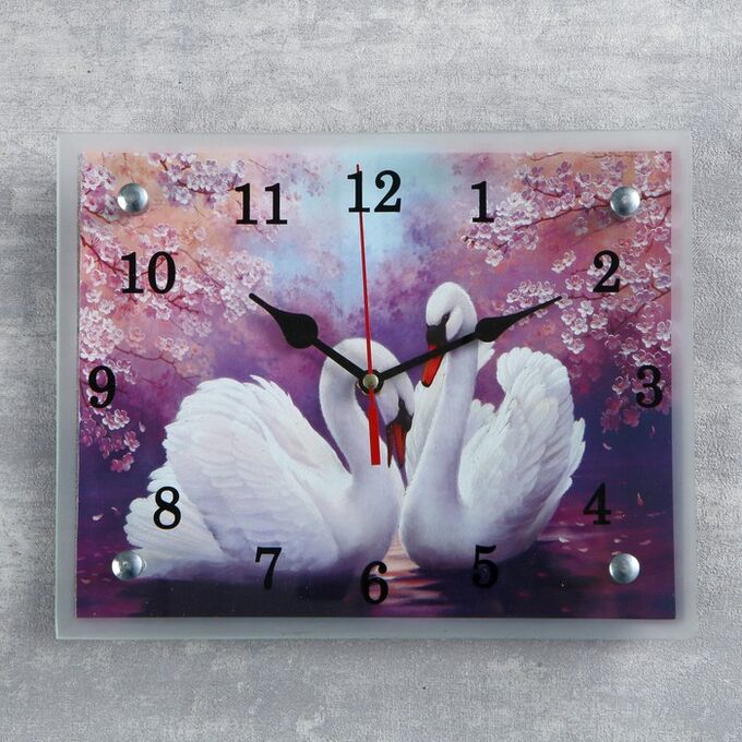 Часы настенные, серия: Животный мир, &quot;Лебеди&quot;, 20х25  см, в ассортименте