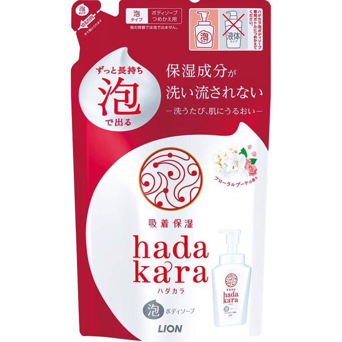 LION Бархатное увлажняющее мыло-ПЕНКА для тела с ароматом букета цветов &quot;Hadakara&quot; 440 мл (мягкая упаковка) 16