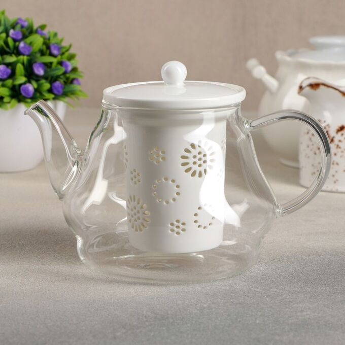Чайник заварочный «Нежность», с керамическим ситом, 700 мл, цвет белый