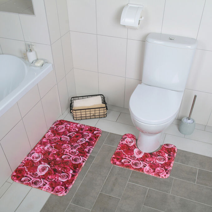 Набор ковриков для ванны и туалета  «Розы», 2 шт: 40?45, 45?75 см