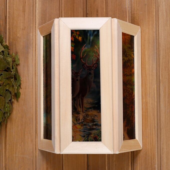 Абажур деревянный &quot;Олени&quot; со вставками из стекла с УФ печатью, 33х29х12см