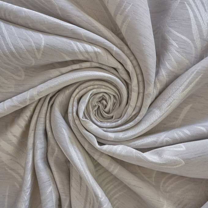 Портьерная ткань жаккард Листья папоротника серебро 6					(ш.290см)