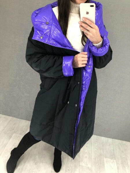 Удлиненная SIZE PLUS двусторонняя куртка черно-фиолетовая LE