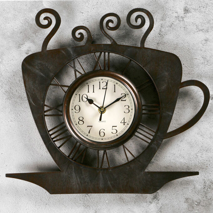 Часы настенные, серия: Кухня, &quot;Чашка кофейная&quot;, бронза с напылением, 31х33 см