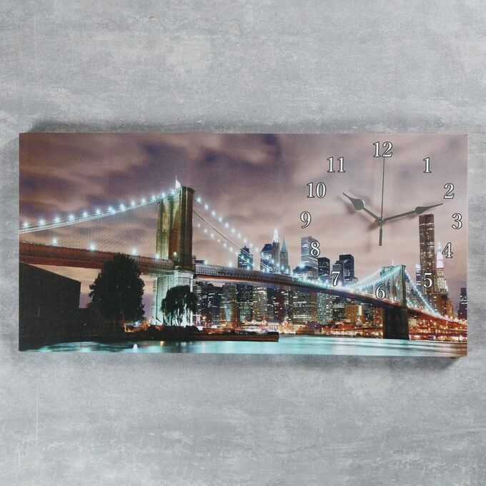 Часы настенные, серия: Город, на холсте &quot;Бруклинский мост&quot;, 40х76  см, микс