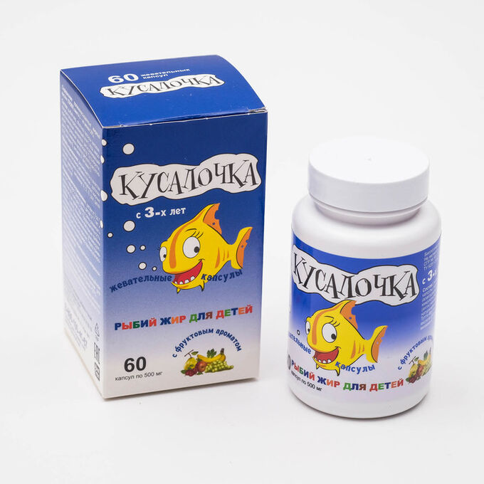 RealCaps Рыбий жир для детей в жевательных Кусалочка, 60 капсул по 500 мг.