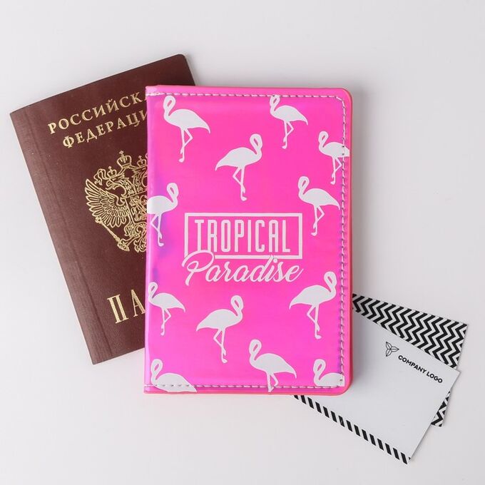 Паспортная обложка &quot;TROPICAL Paradise&quot;, зеркальный кож.зам.