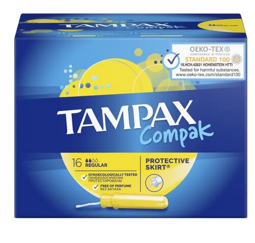 TAMPAX Compak Тампоны женские гигиенические с аппликатором Regular Duo 16шт ПрепакКороб