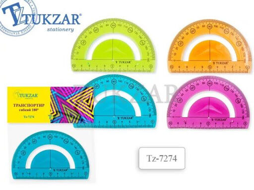 Tukzar Транспортир гибкий, пластиковый, 180*, 10 см., 4 цвета в ассортименте