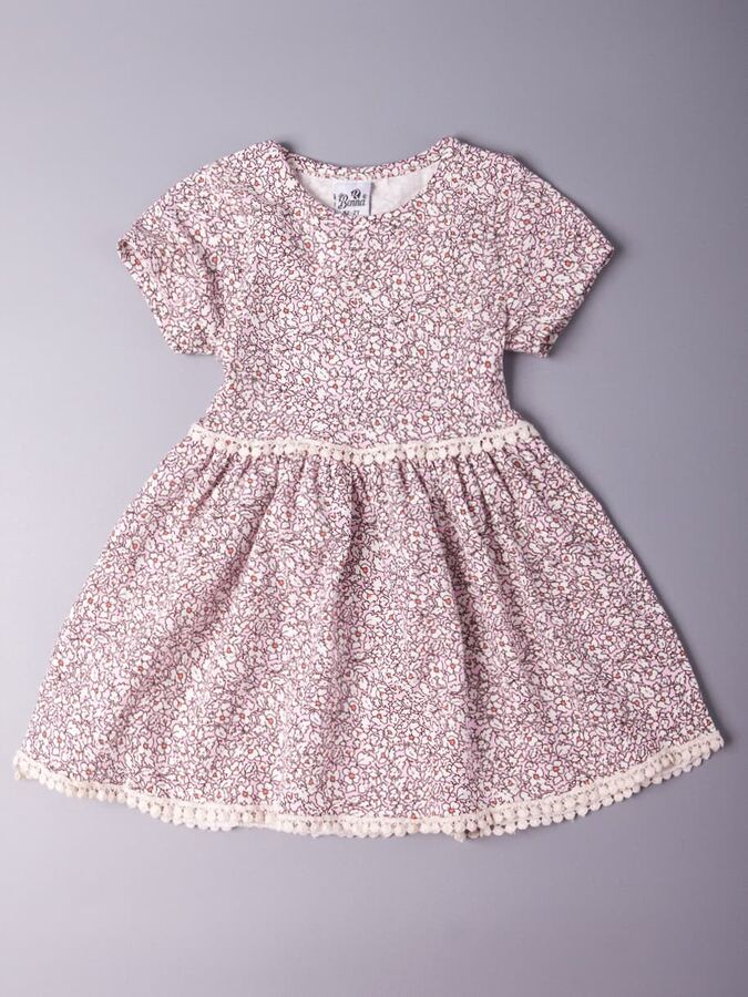Платье трикотажное с коротким рукавом для девочки, белые цветочки, светло-розовый