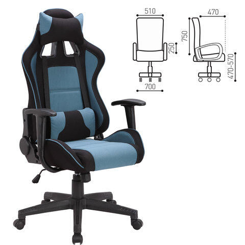 Кресло компьютерное BRABIX &quot;GT Racer GM-100&quot;, две подушки, ткань, черное/голубое, 531818