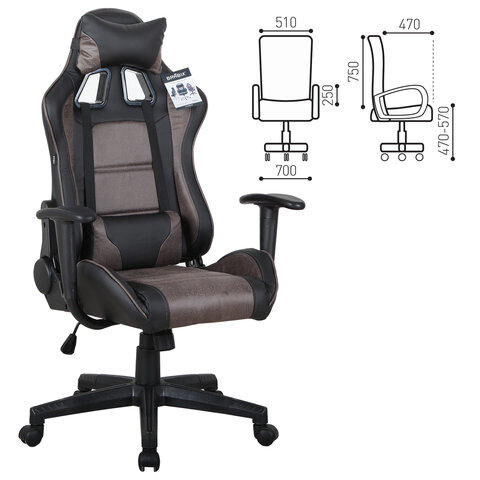 Кресло компьютерное BRABIX &quot;GT Racer GM-100&quot;, две подушки, ткань, экокожа, черное/коричневое, 531819