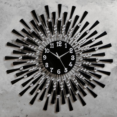 Часы настенные, серия: Ажур, &quot;Чёрные лучики&quot;, маленькие кристаллы, d=68 см, черные