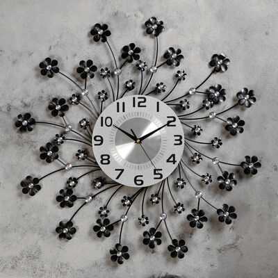 Часы настенные, серия Ажур Цветочки, чёрные, d=59 см