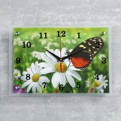 Часы настенные, серия: Цветы, &quot;Бабочка и ромашки&quot;, 25х35 см, микс