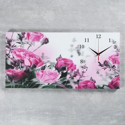 Часы настенные, серия: Цветы, на холсте &quot;Розовые розы&quot;, 40х76 см, микс