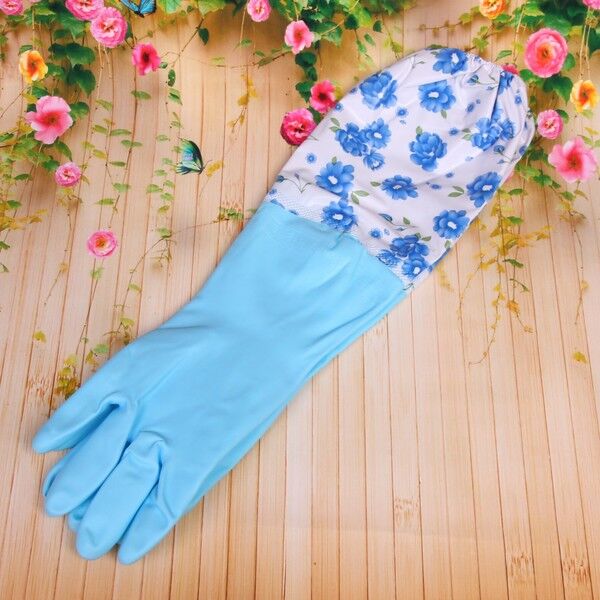 Перчатки резиновые &quot;Садовник&quot; голубые 45см с флисовой подкладкой и удлиненными рукавами ДоброСад