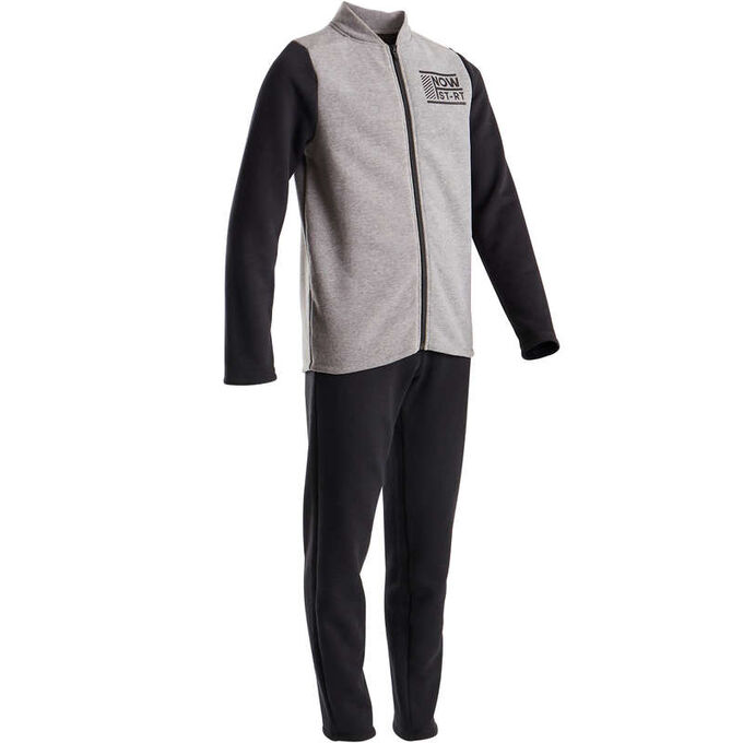 DECATHLON Тренировочный костюм теплый 100 для мальчиков гимнастич. серо-черный Warmy Zip DOMYOS