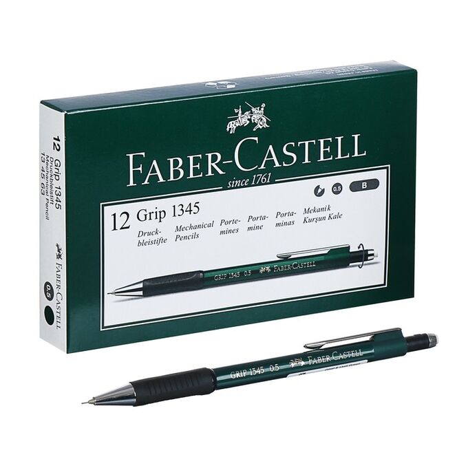Карандаш механический 0.5 мм Faber-Castell GRIP 1345 с ластиком, резиновый упор, зелёный