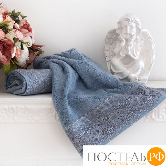 Tana Home Collection МИЛЕНА 70х140 голубой полотенце махровое с кружевом