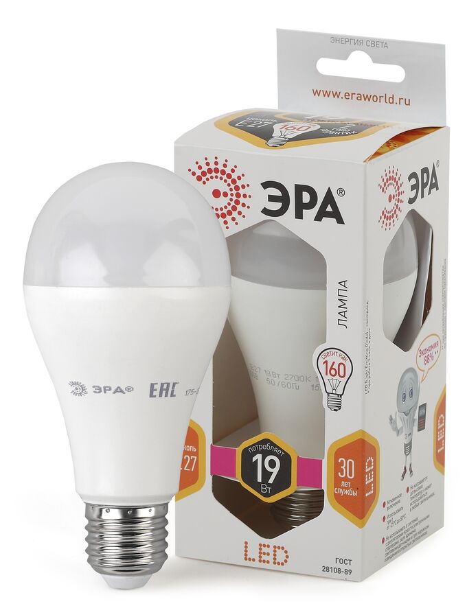 Светодиодная лампочка лампа ЭРА LED A65-19W-827-E27