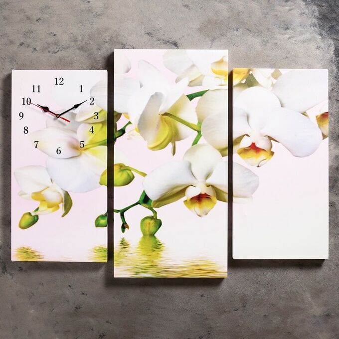 Часы настенные модульные «Белые орхидеи над водой», 60 х 80 см