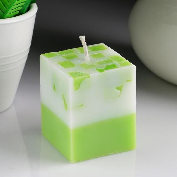 Свеча- куб с мозаикой &quot;Зелёный чай&quot; ароматическая, 5?6 см