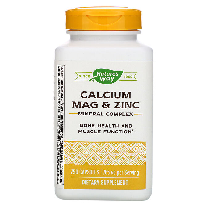 Nature&amp;#x27 - s Way, Calcium, Mag &amp; Zinc, Mineral Complex, 765 mg, 250 Capsules