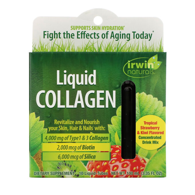 Irwin Naturals, Liquid Collagen, Tropical Strawberry &amp; Kiwi, 10 Liquid-Tubes, 10 ml Each
