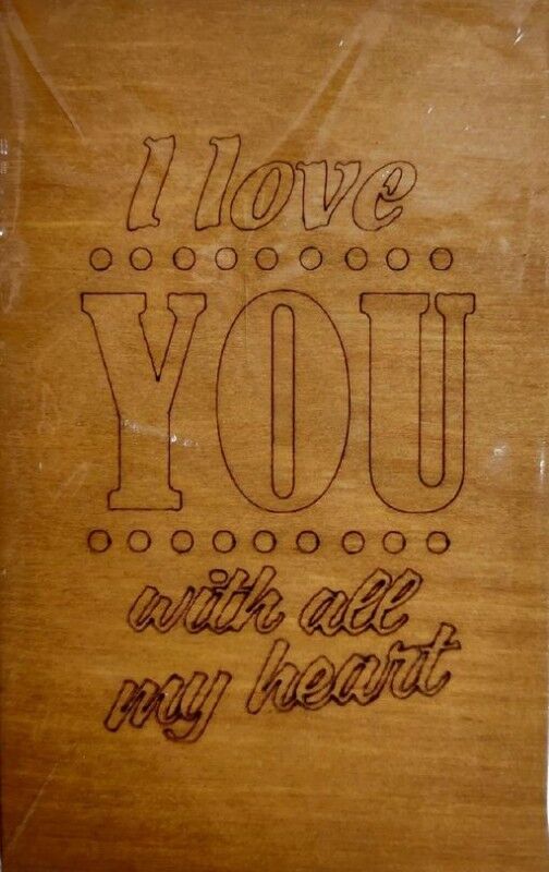 ОТК0074 Стильная деревянная открытка &quot;I love you with all my heart&quot; _стр., 140х90х3мм, Блистерная упаковка