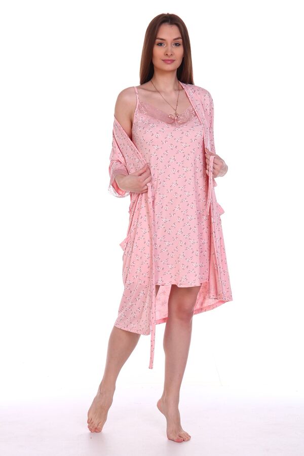 Лиза Комплект сорочка+халат розовый