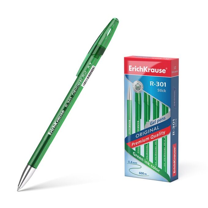 ERICH KRAUSE Ручка гелевая R-301 Original Gel, узел 0.5 мм, чернила зелёные, длина линии письма 600 метров