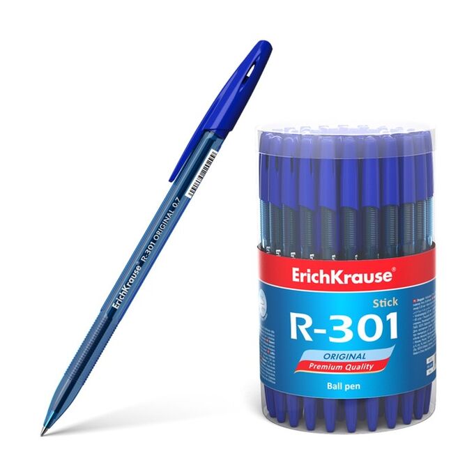 Ручка шариковая Erich Krause R-301 Original Stick, стержень синий, 0,7 мм