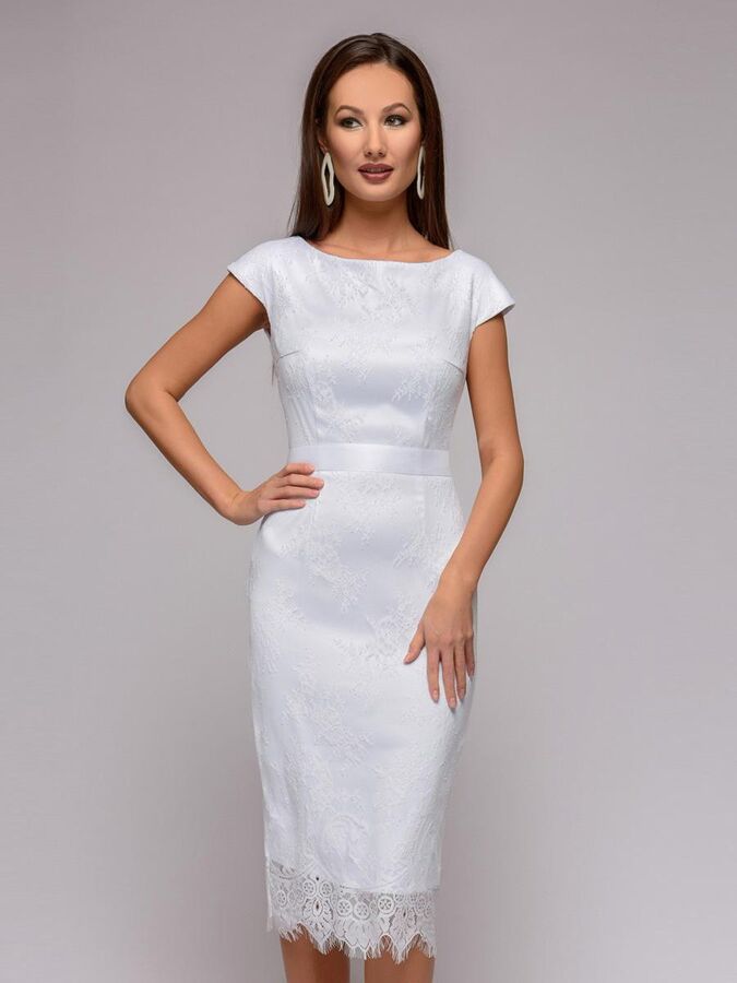 Платье-футляр белое кружевное