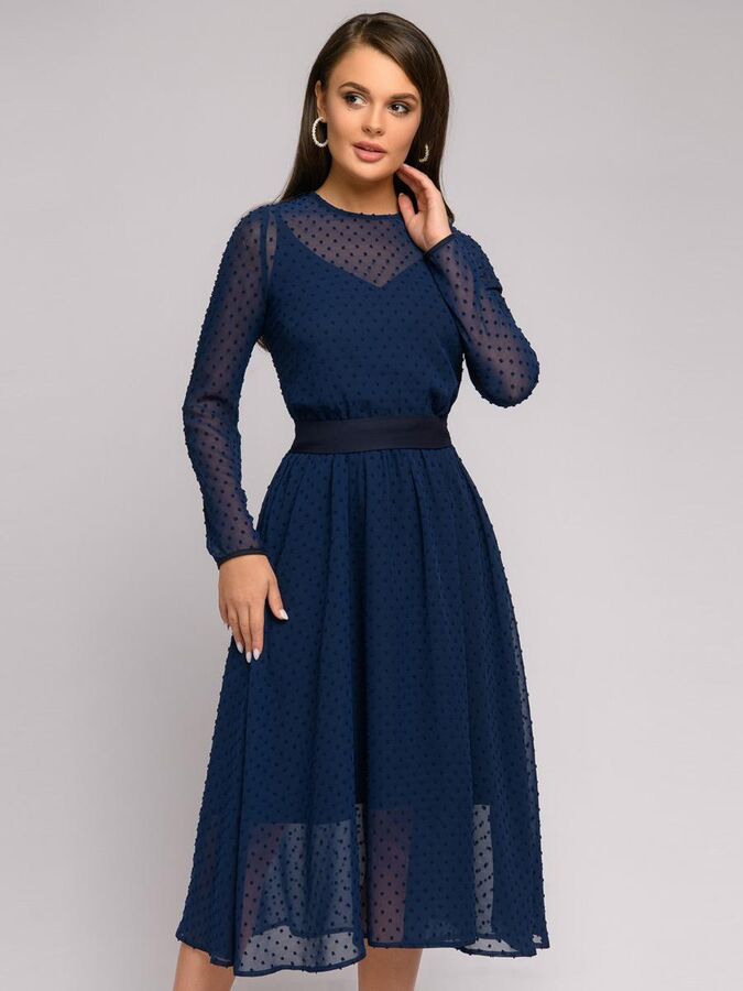 Платье темно-синее длины миди с накидкой