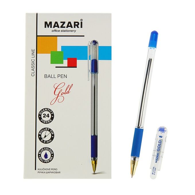 Ручка шариковая Mazari Gold, 0.5 мм, резиновый упор, синяя