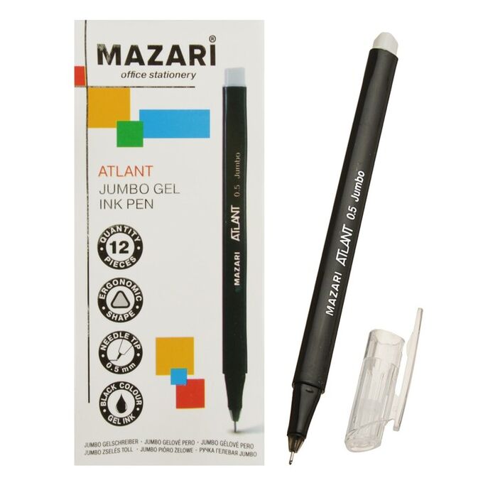 Ручка гелевая Mazari Jumbo Atlant, 0.5 мм, увеличенный запас чернил, одноразовая, чёрная