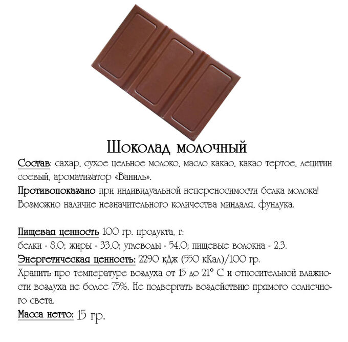 Размеры шоколада