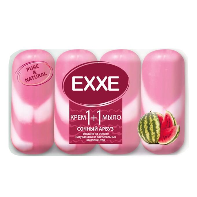 Крем+мыло Exxe 1+1 &quot;Сочный арбуз&quot; розовое полосатое, 4 шт*90 г