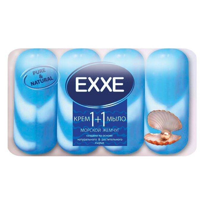 Крем+мыло Exxe 1+1 &quot;Морской жемчуг&quot; синее полосатое, 4 шт*90 г