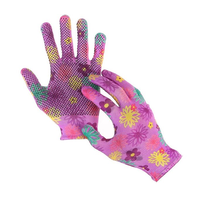 Greengo Перчатки нейлоновые, с ПВХ точками, размер 8, МИКС, «Цветы»